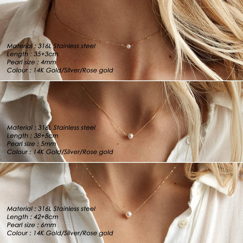 Stainless Steel Choker Imitated Pearl Necklaces for Women Gold Color Layered Chain Necklace Jewelry
