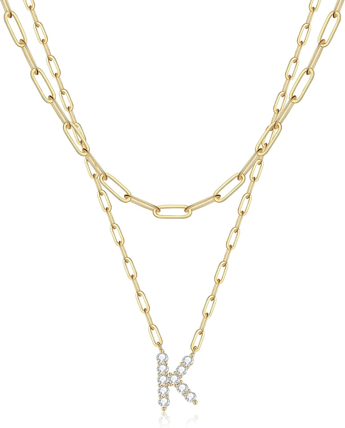 Gold Layered Initial Necklace for Women, 14K Gold Plated Letter Pendant Necklace Cubic Zirconia Gold Layered Initial Choker Necklaces for Women Gold Jewelry K