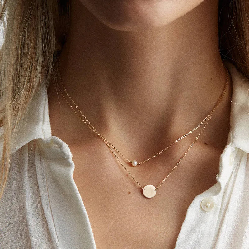 Stainless Steel Choker Imitated Pearl Necklaces for Women Gold Color Layered Chain Necklace Jewelry