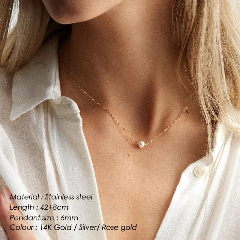 Stainless Steel Choker Imitated Pearl Necklaces for Women Gold Color Layered Chain Necklace Jewelry