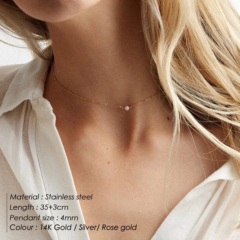 Stainless Steel Choker Imitated Pearl Necklaces for Women Gold Color Layered Chain Necklace Jewelry