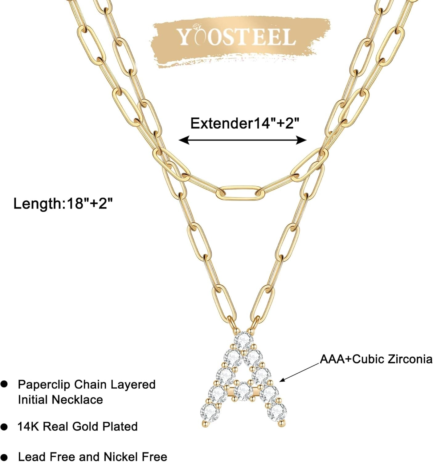 Gold Layered Initial Necklace for Women, 14K Gold Plated Letter Pendant Necklace Cubic Zirconia Gold Layered Initial Choker Necklaces for Women Gold Jewelry K