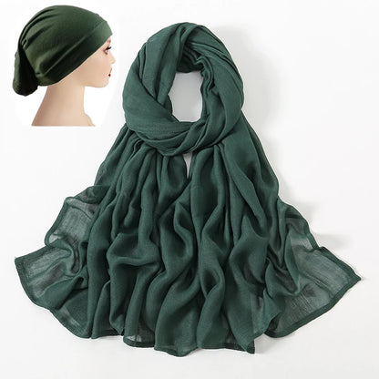 2 Pcs Set Viscose Hijab Matching Color Jersey Cap Plain Cotton Modal Muslim Women Scarf Soft Shawl Turbante Femenino