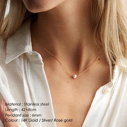Stainless Steel Choker Imitated Pearl Necklaces for Women Gold Color Layered Chain Necklace Jewelry