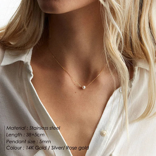 Stainless Steel Choker Imitated Pearl Necklaces for Women Gold Color Layered Chain Necklace Jewelry