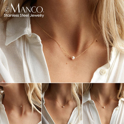 Stainless Steel Choker Imitated Pearl Necklaces for Women Gold Color Layered Chain Necklace Jewelry