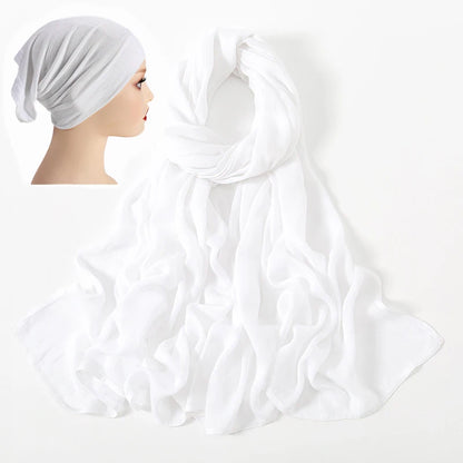 2 Pcs Set Viscose Hijab Matching Color Jersey Cap Plain Cotton Modal Muslim Women Scarf Soft Shawl Turbante Femenino