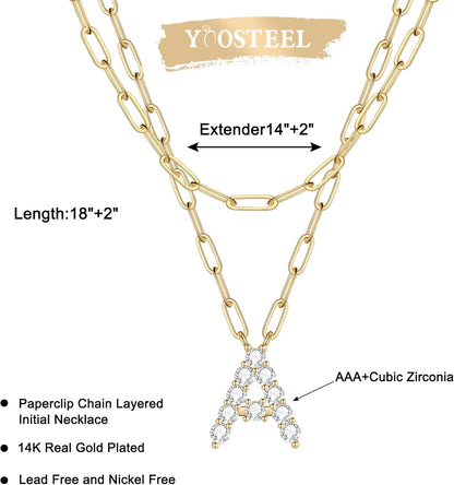 Gold Layered Initial Necklace for Women, 14K Gold Plated Letter Pendant Necklace Cubic Zirconia Gold Layered Initial Choker Necklaces for Women Gold Jewelry K