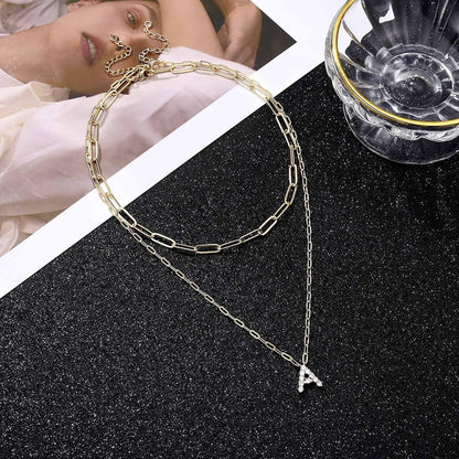 Gold Layered Initial Necklace for Women, 14K Gold Plated Letter Pendant Necklace Cubic Zirconia Gold Layered Initial Choker Necklaces for Women Gold Jewelry K